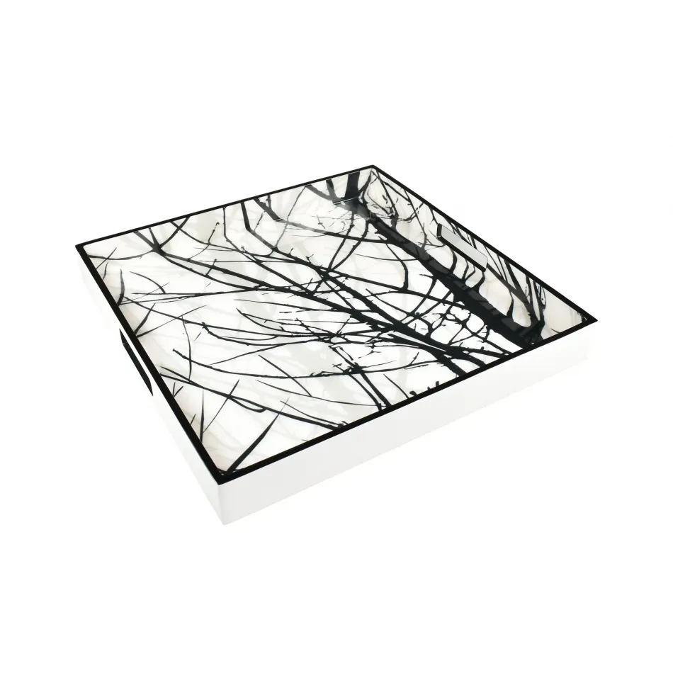 Lacquer Naked Trees Square Tray 16" x 16" x 2"H