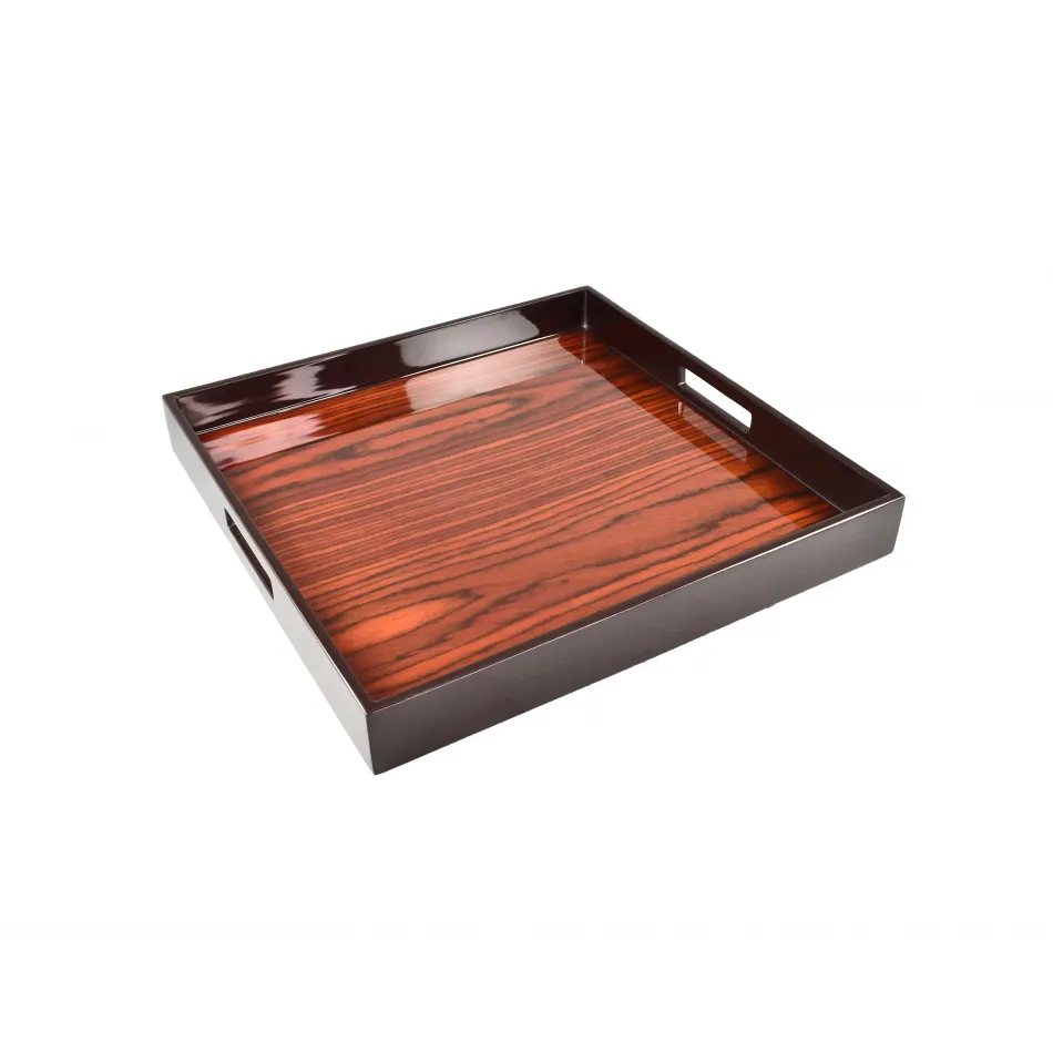 Lacquer Rosewood Brown Medium Square Tray 16 x 16 x 2"H