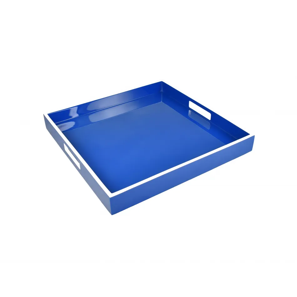 Lacquer True Blue/White Trim Square Tray 14" x 14" x 2"H