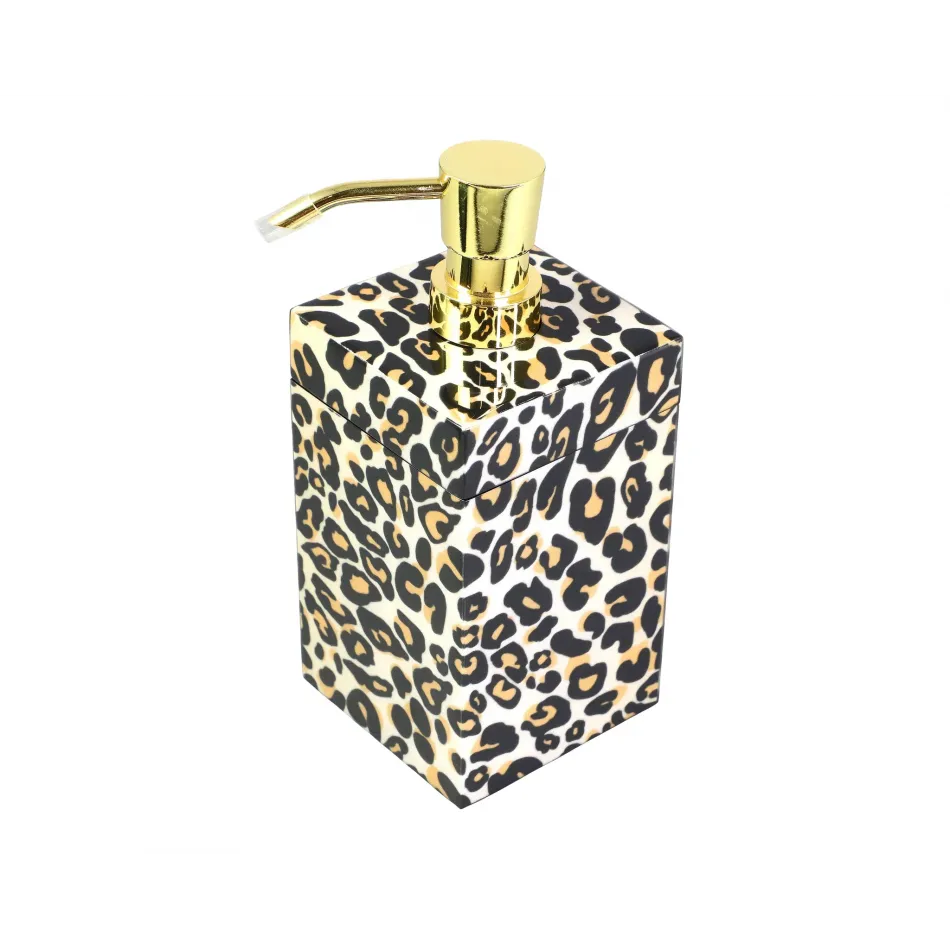 Lacquer Leopard Lotion Pump 3" x 3" x 5"H