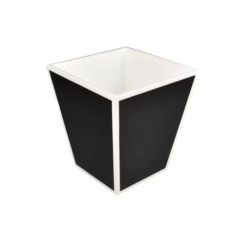 Lacquer Black/White Trim Waste Basket 9" x 9" x 10"H