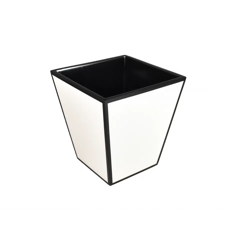 Lacquer White/Black Waste Basket Square 9"L x 9"W x 10"H