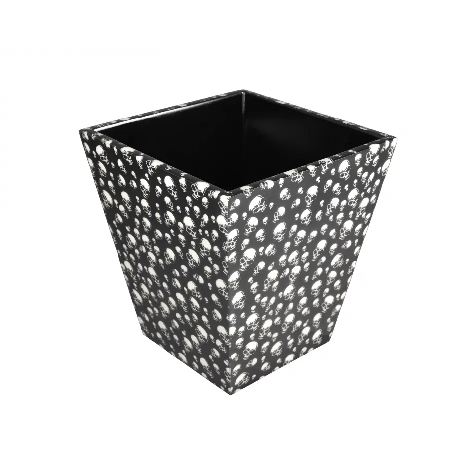 Lacquer Skulls Waste Basket 9" x 9" x 10"H