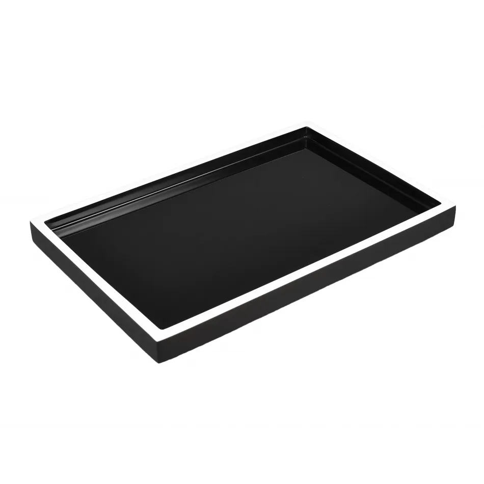 Lacquer Black/White Trim Vanity Tray 8" x 12" x 1.5"H