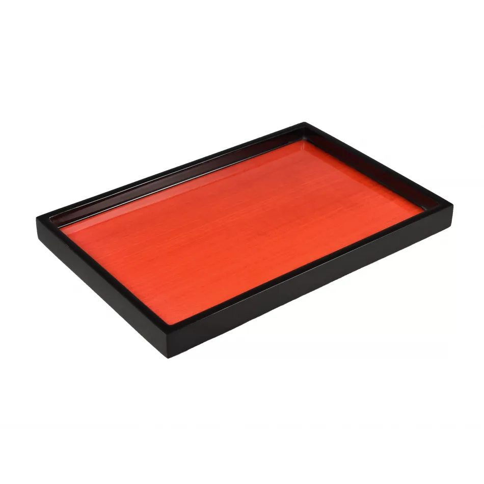 Lacquer Red Tulipwood/Black Vanity Tray 8" x 12" x 1.5"H