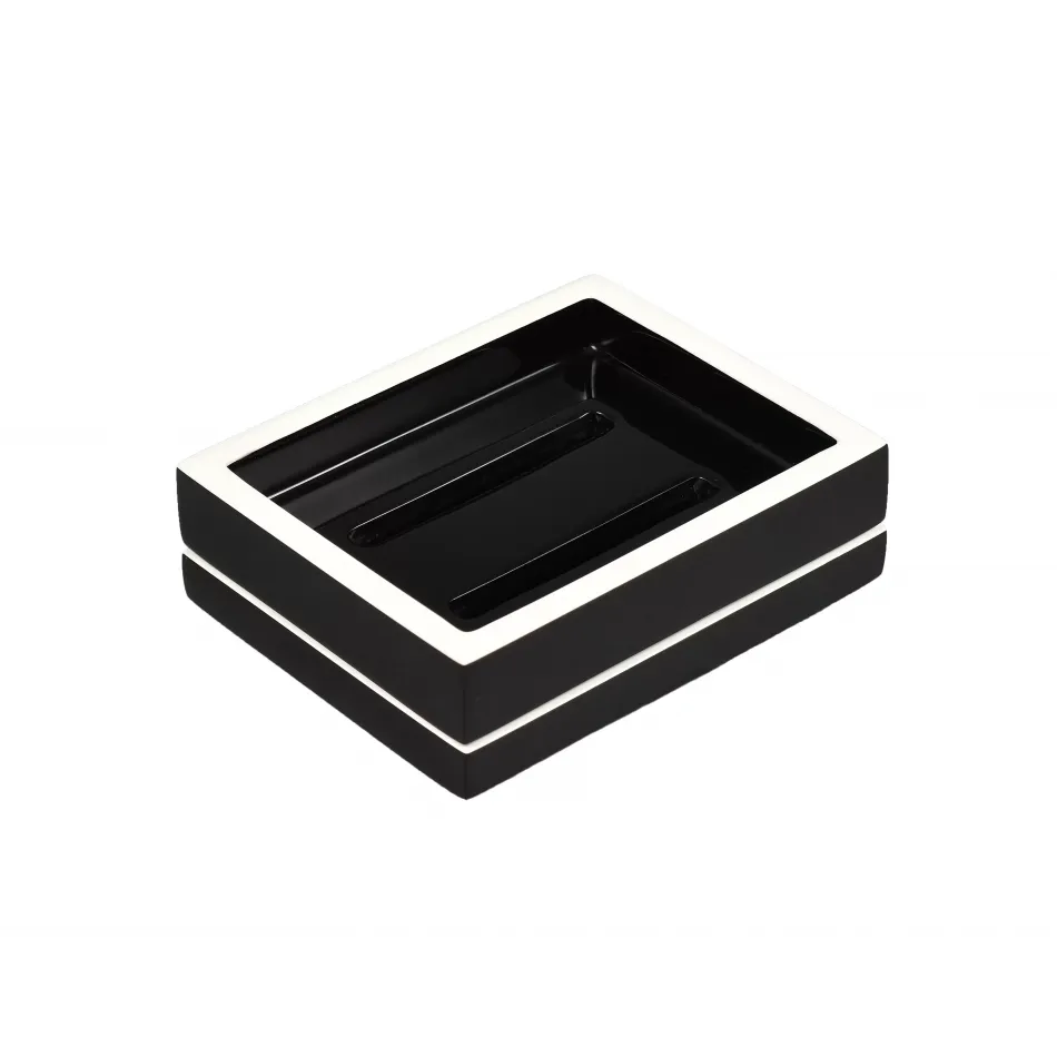 Lacquer Black/White Trim Soap Dish 5" x 4" x 1.5"H