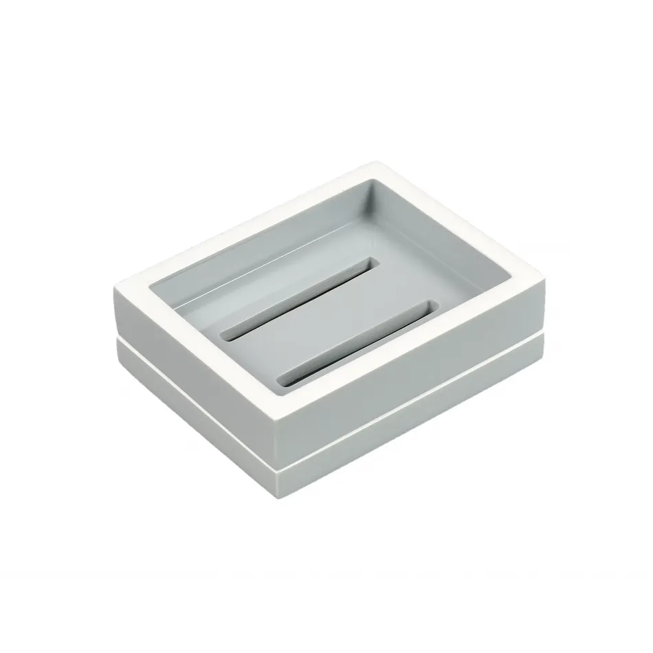 Lacquer Cool Gray/White Trim Soap Dish 5" x 4" x 1.5"H