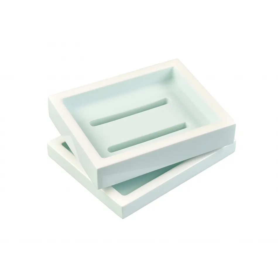 Lacquer Duck Egg Blue/White Soap Dish 5" x 4" x 1.5"H