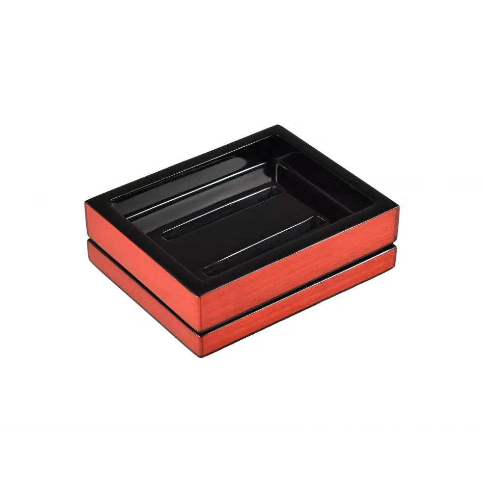 Lacquer Red Tulipwood/Black Soap Dish 5" x 4" x 1.5"H