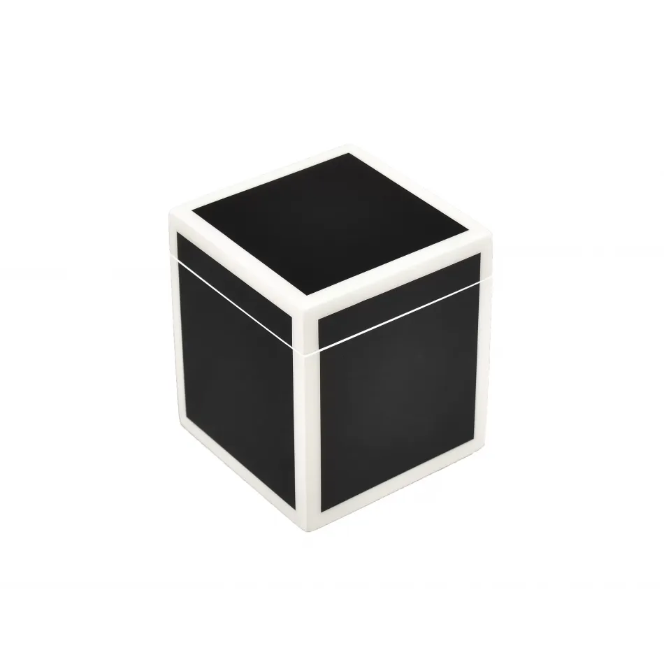 Lacquer Black/White Trim Q-Tip Box 3.5" x 3.5" x 4"H