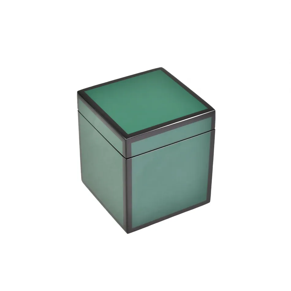 Lacquer Forest Green/Black Trim Q-Tip Box 3.5" x 3.5" x 4"H