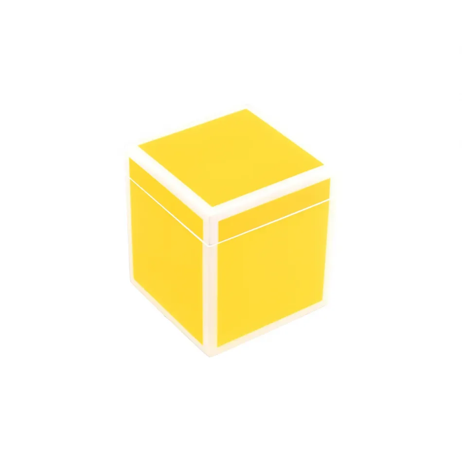 Lacquer Sunshine Yellow/White Trim Q Tip Box 3.5" x 3.5" x 4"H