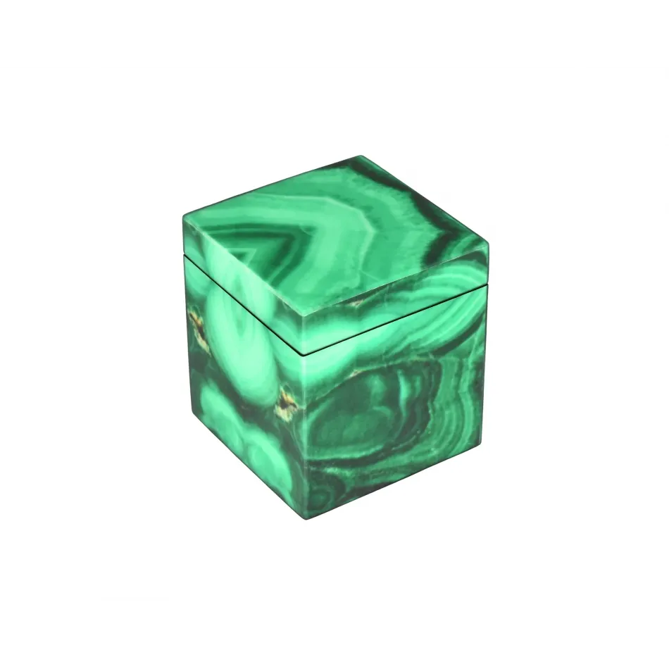 Lacquer Malachite Q-Tip Box 3.5" x 3.5" x 4"H