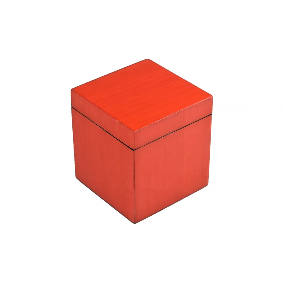 Lacquer Red Tulipwood/Black Q-Tip Box 3.5" x 3.5" x 4"H