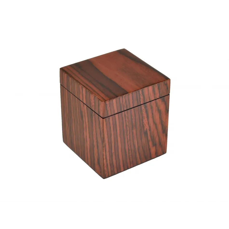 Lacquer Rosewood Brown Q-Tip Box 3.5" x 3.5" x 4"H