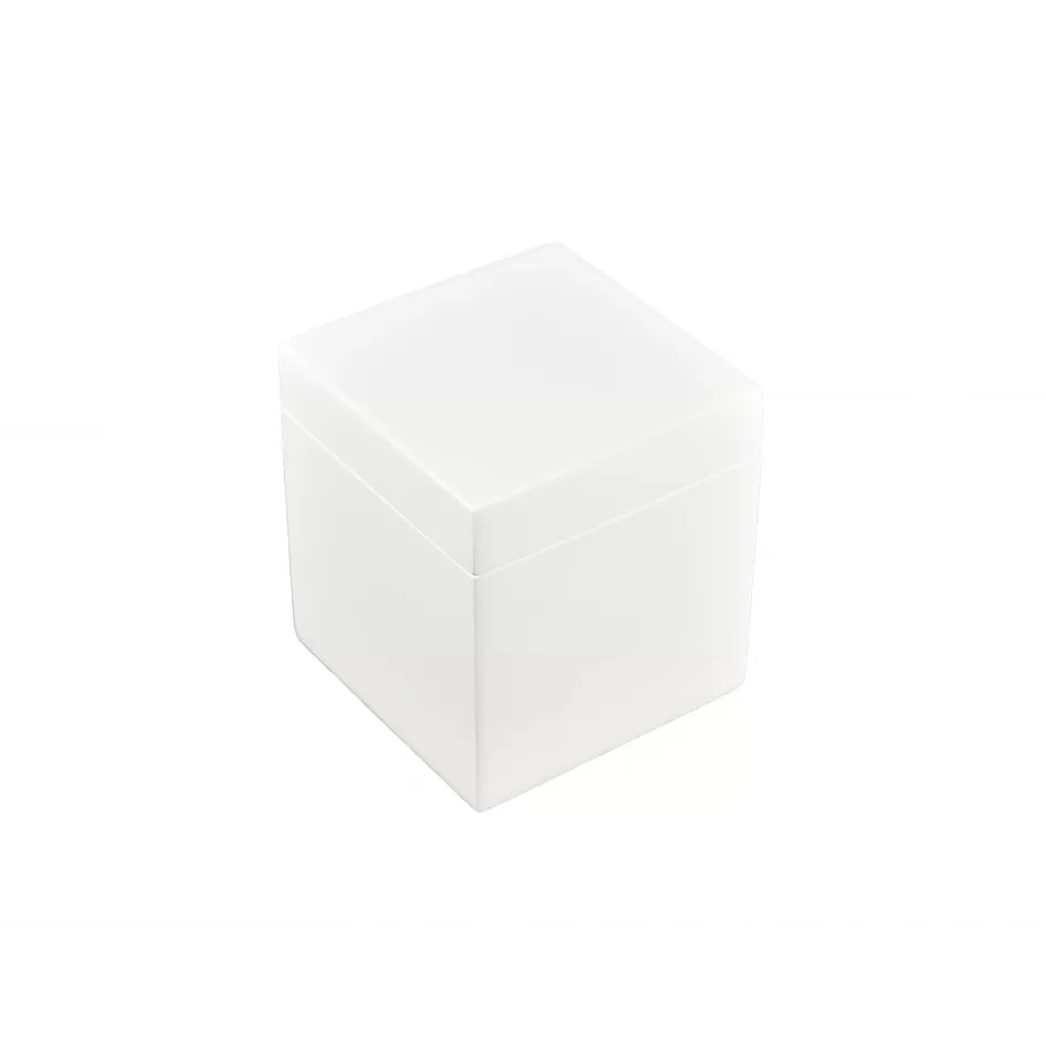 Lacquer White Q-Tip Box 3.5" x 3.5" x 4"H