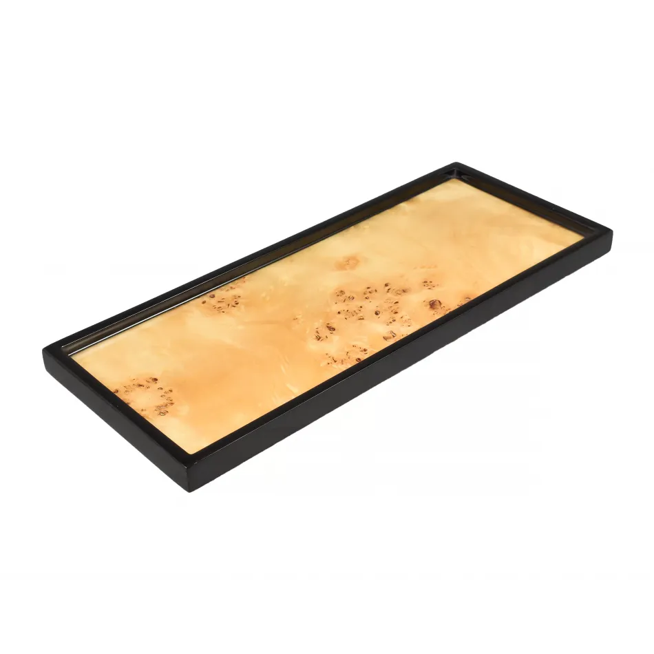 Lacquer Mappa Burl Long Vanity Tray 7" x 17" x 1.5"H