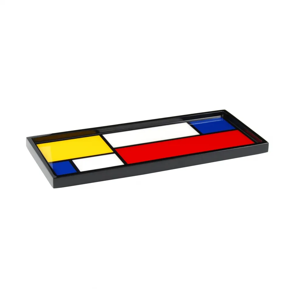 Lacquer Mondrian Q-Tip Box 3.5" x 3.5" x 4"H