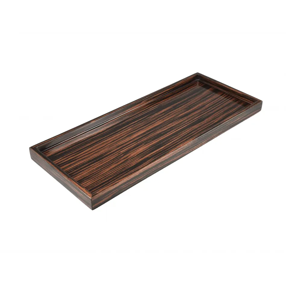 Lacquer Macassar Ebony Long Vanity Tray 7" x 17" x 1.5"H