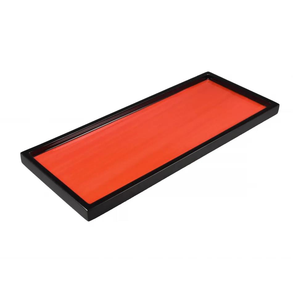 Lacquer Red Tulipwood/Black Long Vanity Tray 7" x 17" x 1.5"H