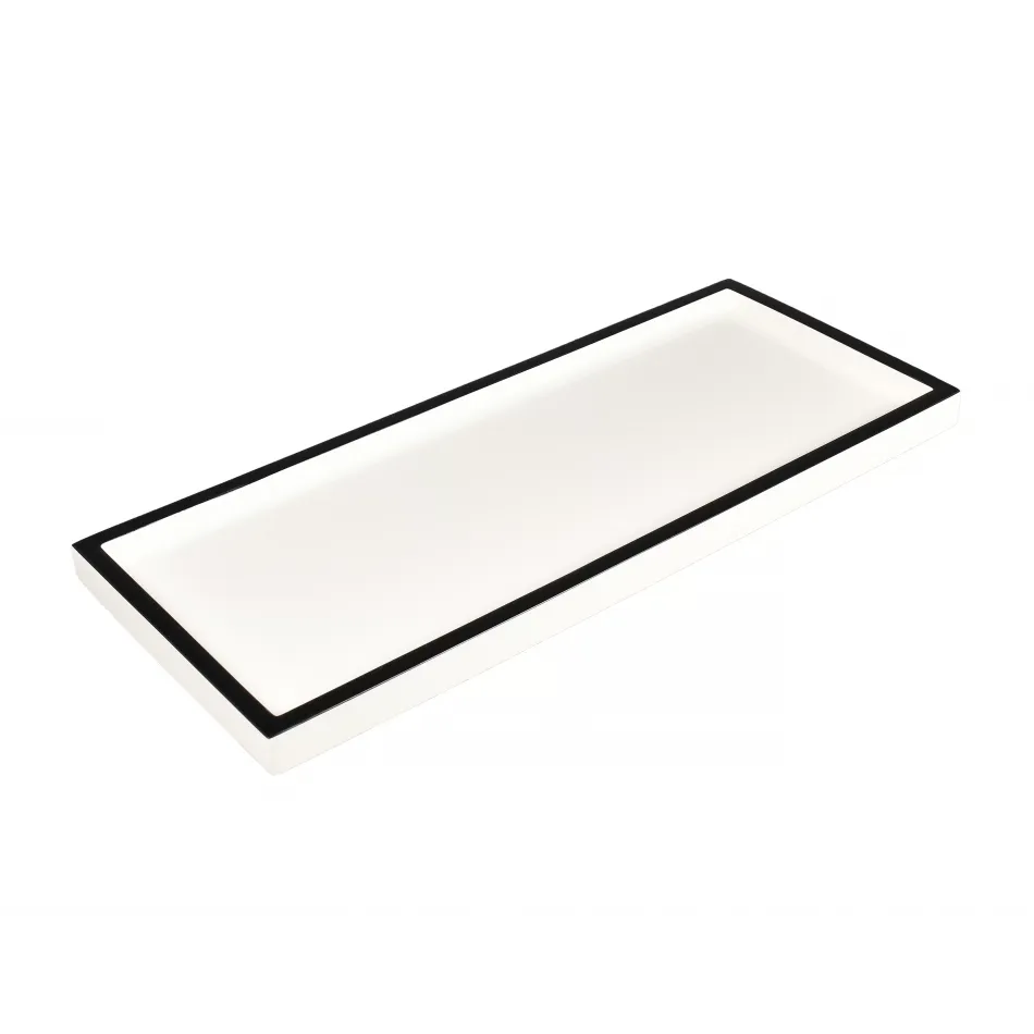 Lacquer White/Black Trim Long Vanity Tray 7"L x 17"W x 1.5"H