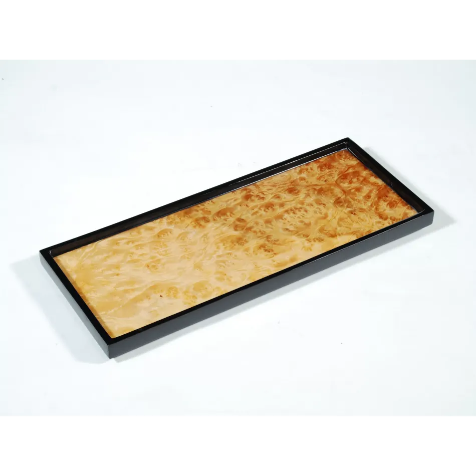 Lacquer Walnut Burl/Black Long Vanity Tray 7" x 17" x 1.5"H