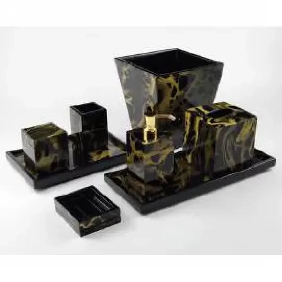 Lacquer Black Gold Marble Stationery Box 12.5" x 9.5" x 2.75"H