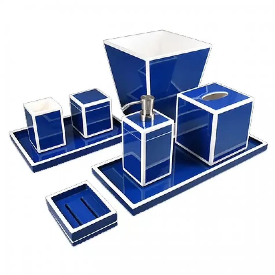 Lacquer True Blue/White Trim Square Box 5" x 5" x 3"H