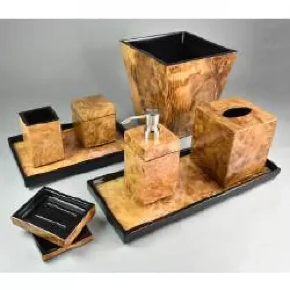 Lacquer Walnut Burl/Black Coaster Set Of 4, with Holder 4" x 4" Each