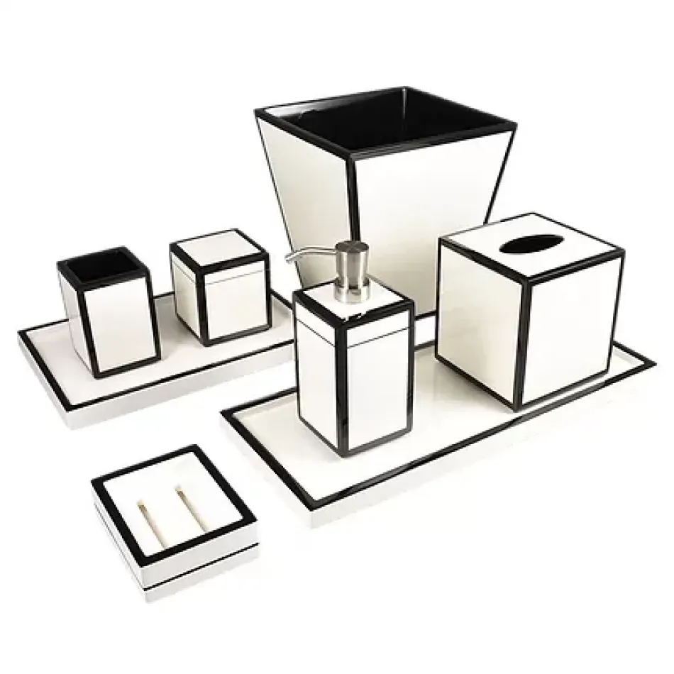 Lacquer White/Black Trim Stationery Box 12.5" x 9.5" x 2.5"H