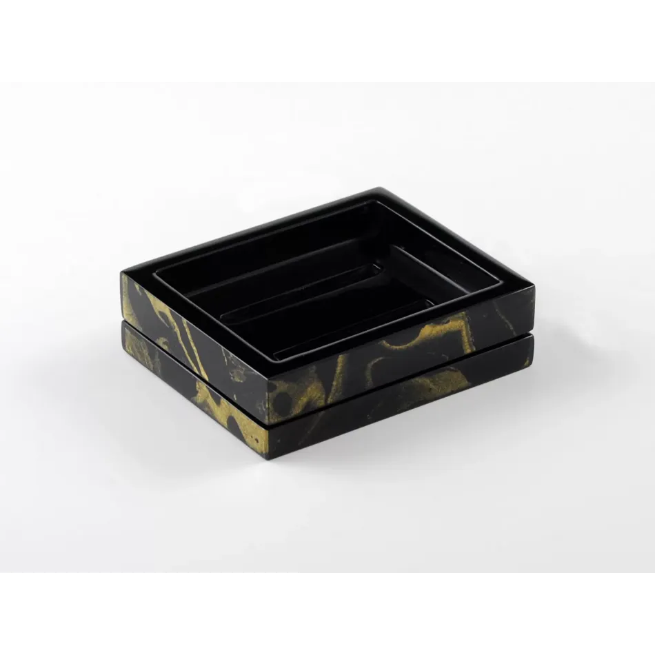 Lacquer Black Gold Marble Soap Dish 5" x 4" x 1.5"H