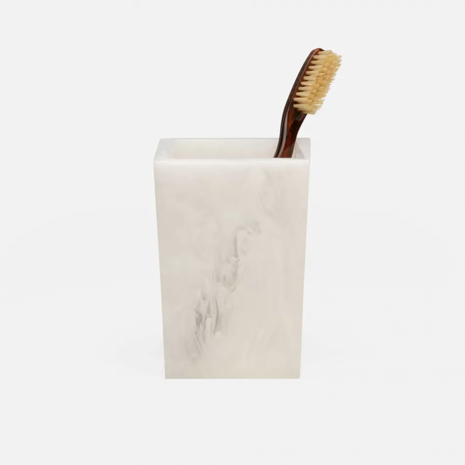 Abiko Pearl White Brush Holder Square Tapered Cast Resin