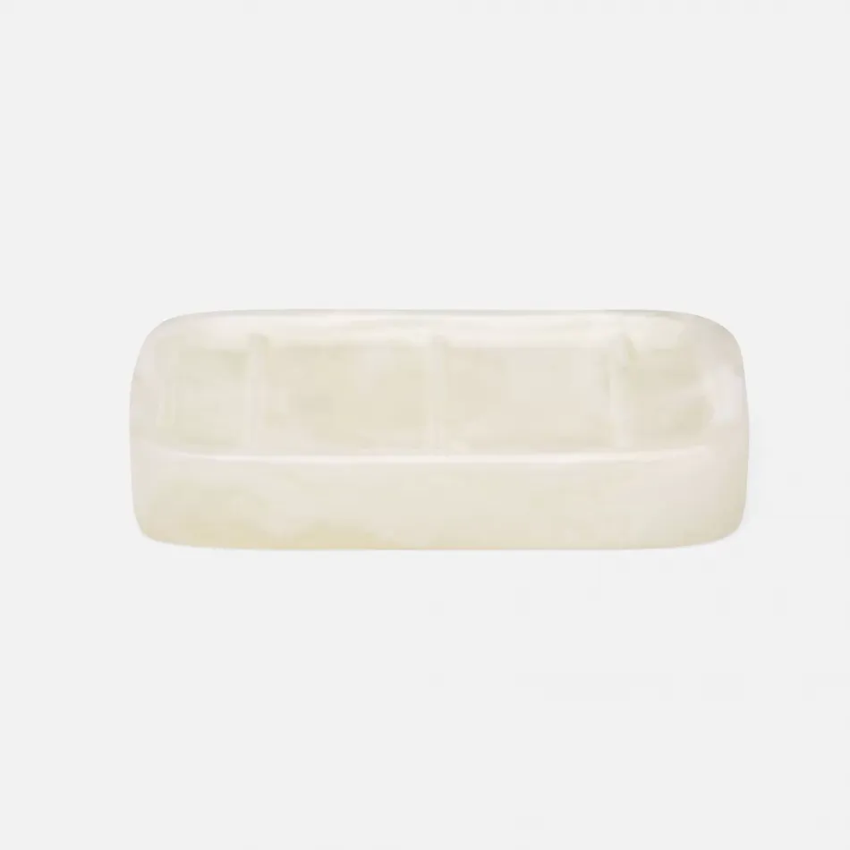 Abiko Pearl White Soap Dish W/ Rounded Edges Rectangular Cast Resin