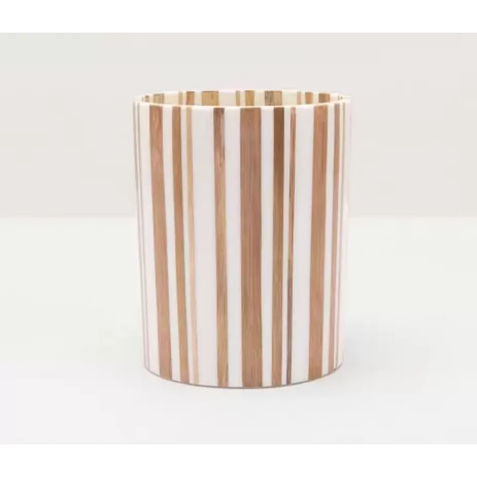 Ashford Striped Brown/White Wastebasket Round Bamboo/Resin