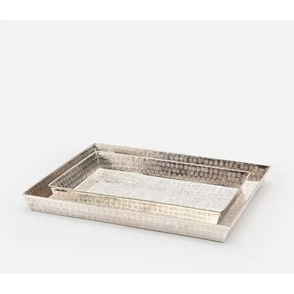 Buren Shiny Nickel Nested Trays Rectangular Tapered Etched Metal, Set Of 2