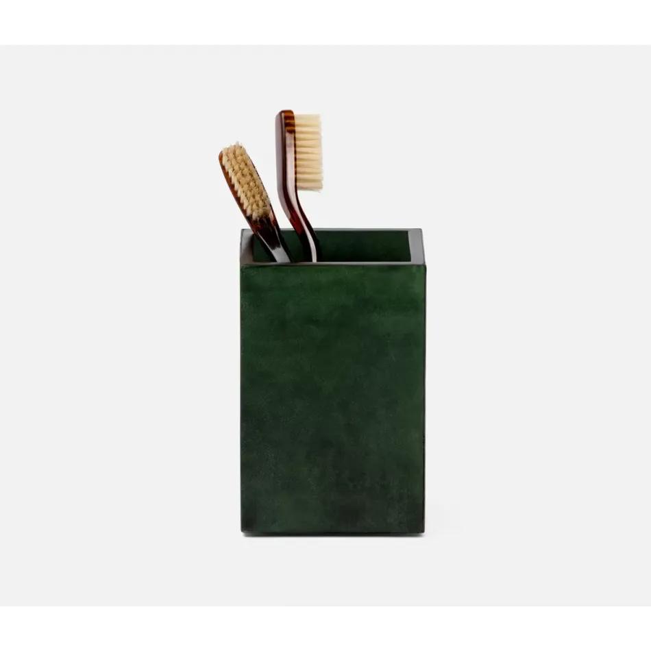 Carlow Emerald Gloss Brush Holder Square Straight Vellum Leather