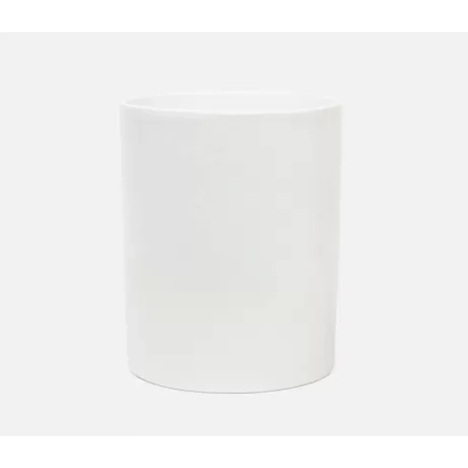 Cordoba White Burlap Wastebasket Round Ceramic