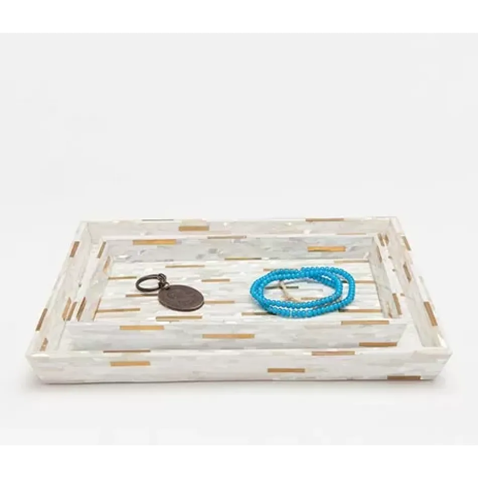 Cortona Brass Mix W/ Shell Nested Trays Rectangular Tapered White, Set Of 2