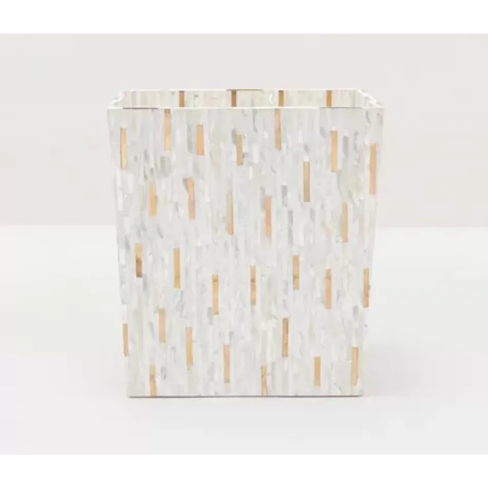 Cortona Brass Mix W/ Shell Wastebasket Rectangular Tapered White