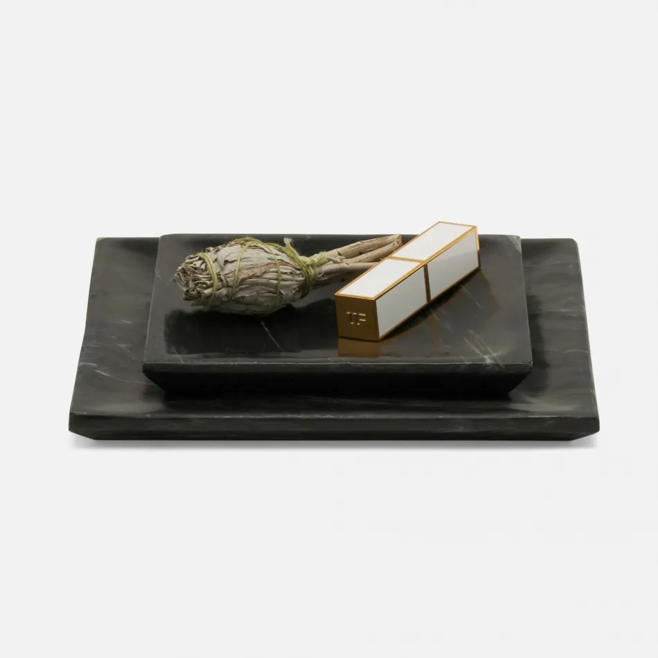 Elyria Black Trays Square Tapered Marble, Set Of 2