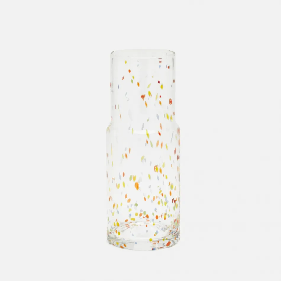Faro Clear/Multicolor Dots Cylinder Carafe Hand-Blown Glass