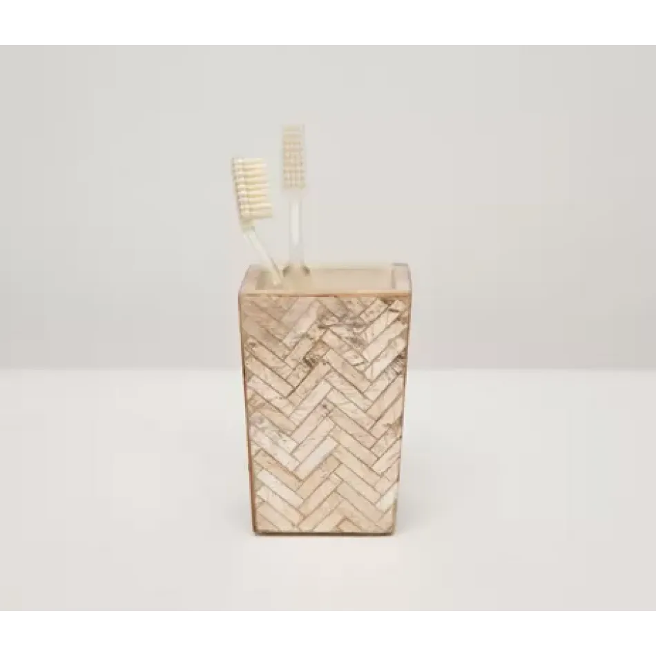 Handa Smoked Brush Holder Square Tapered Herringbone Capiz