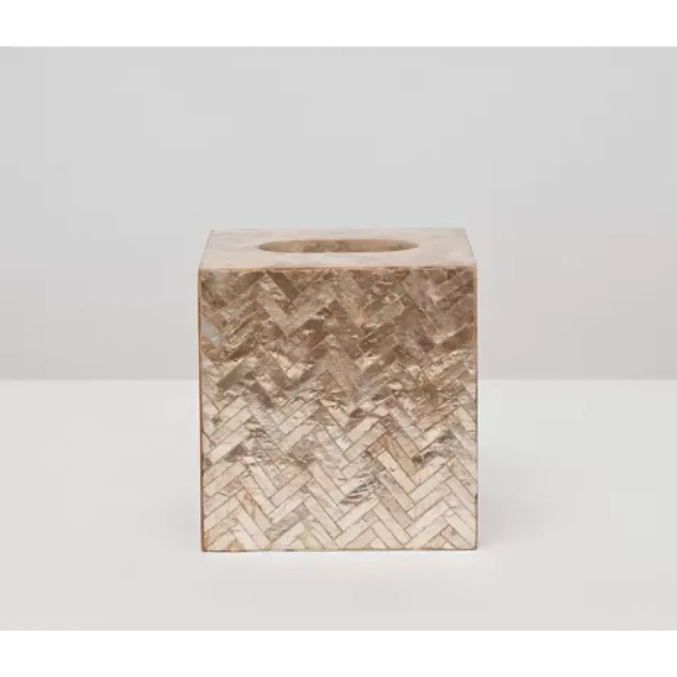 Handa Smoked Tissue Box Square Straight Herringbone Capiz