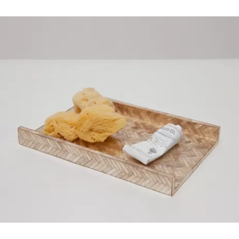 Handa Smoked Hand Towel Tray Rectangular Straight Herringbone Capiz