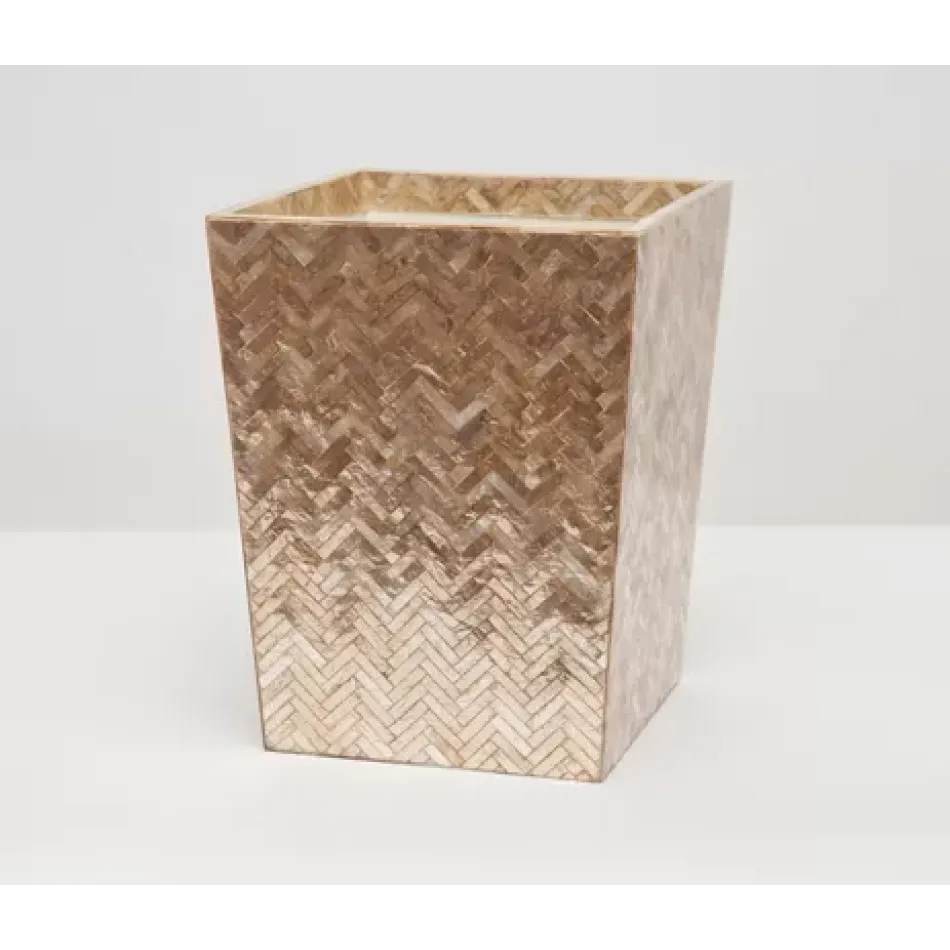 Handa Smoked Wastebasket Square Tapered Herringbone Capiz