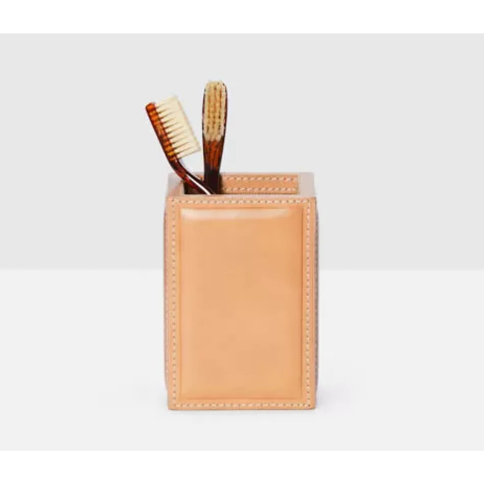 Lorient Aged Camel Brush Holder 3.5"L x 3.5"W x 4.5"H
