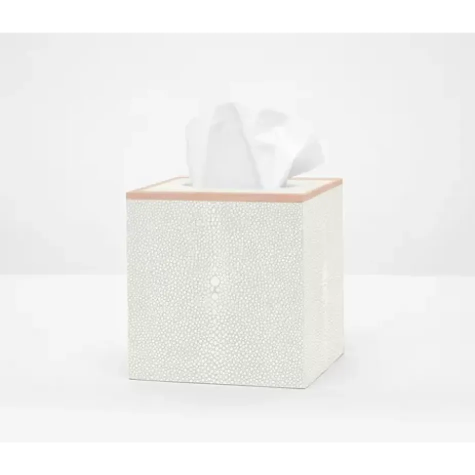 Manchester Ivory Tissue Box Square Straight Realistic Faux Shagreen