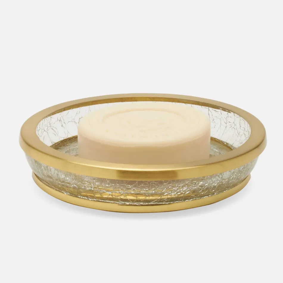 Pomaria Brushed Gold Soap Dish Round Glass/Stainless Steel