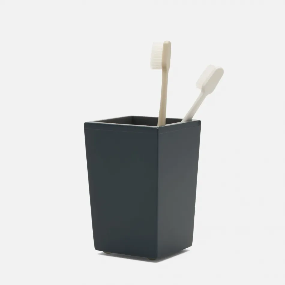 Quincy Matte Navy Brush Holder Square Tapered Lacquered Wood