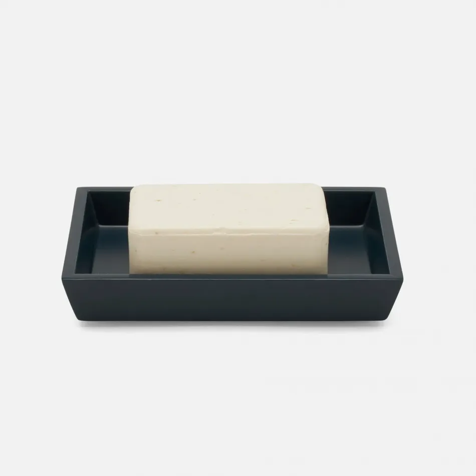 Quincy Matte Navy Soap Dish Rectangular Tapered Lacquered Wood